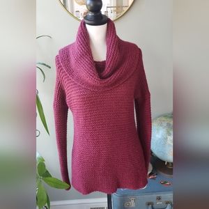 Jennifer Lopez Burgundy Cowl Neck Chunky Knit Sweater Size M